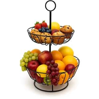 Relaxdays Obstkorb Etagere 2-stöckig, schwarz