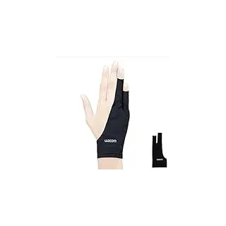 Wacom Zeichenhandschuh, Zwei-Finger-Künstler-Handschuh für Zeichnungstablet-Stift-Display, 90% recyceltes Material, umweltfreundlich, Einheitsgröße (1 Pack), Schwarz