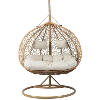 Mirjan24 Hängesessel Braun, Metall, 2-Sitzer, rund, 132x200x120 cm, Gartenmöbel, Hängesessel