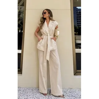 Lelü Fashion Hosenanzug Hosenanzug 2-tlg aus komfortablen Leineneffektstoff beige XS