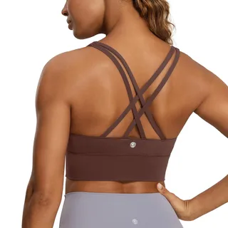 CRZ YOGA Damen Strappy Longline Sport BH - Ohne Bügel Gepolstert Sports Bra Yoga Workout Fitness Crop Top Taupe 42 - 42