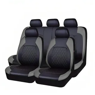 AIMXGBPS 9 Stück Auto Sitzbezüge für Suzuki Vitara 1.4 BoosterJet/BoosterJet Mild-Hybrid, PU Leder Autositzbezüge Allwetter Atmungsaktiv Verschleißfest Auto Zubehör,C Grey