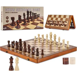 Vevor Magnetisches Schachspiel aus Holz, 2-in-1 Schach-Dame-Spielset, Klappbare Schachbrettspiele für Erwachsene & Kinder, Tragbares Reisegeschenk-Schachspiel für Turniere, Professionelle Anfänger