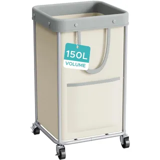 JYPS Wäschekorb, 150L Groß Wäschekorb mit Rollen&Griff, Wäschesammler mit Herausnehmbaren Wäschesack, Laundry Baskets Wäschebehälter,Waschesammelbox für Waschküche, Schlafzimmer, Badezimmer (Khaki)