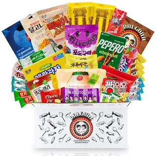 Dalgona-Box mit über 30 koreanischen Süßigkeiten - Ausgewählter Mix aus vielseitigen Snacks und Candy in einer XXL Geschenkbox - Spezialitäten aus aller Welt