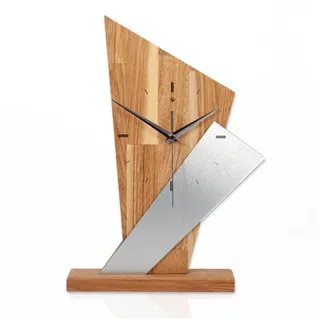 Kreative Feder Standuhr Designer-Standuhr „Brown Square“ - Tischstanduhr aus Holz, Tischuhr im Metallic-Look; Funk- oder Quarzuhrwerk; ohne Ticken braun