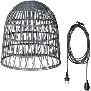 MARELIDA Lampenschirm BELL Rattanstil outdoor mit E27 Fassung H: 50cm grau für Außen