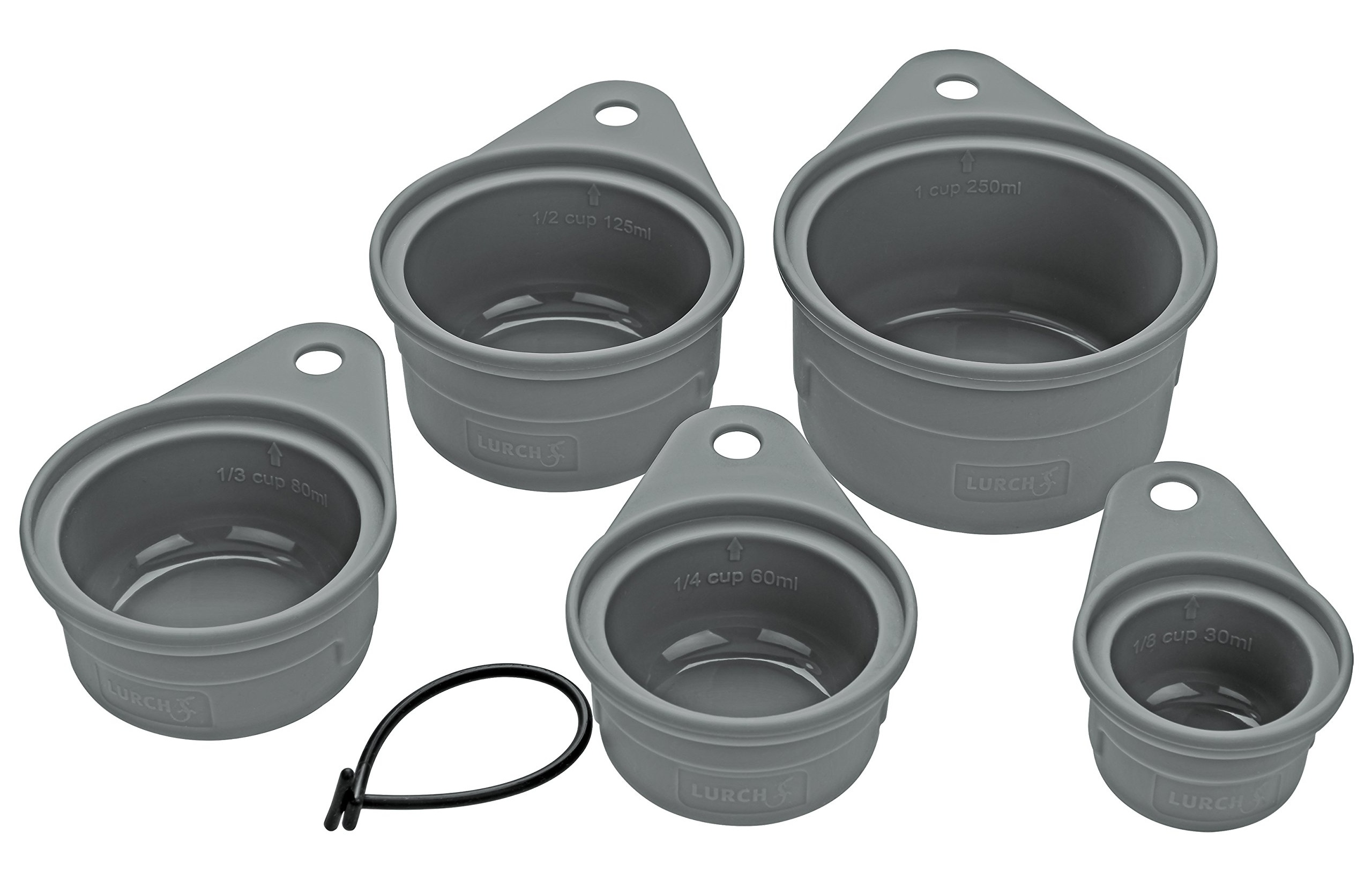 Bild 70261 Messbecher-Set (5tlg.) zum Abmessen von Zutaten in Cup-Maߟeinheiten aus 100% BPA-freiem Platin Silikon, Grau, 13 x 10 x 6 cm