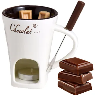 Veeteah Schokoladen-Fondue-Becher-Set, Persönlicher Fondue-Becher Aus Milchschokolade, Kerzenbeheizter Keramikschmelzer, Schokoladen-Käse-Fondue-Topf-Set Mit Edelstahlgabeln Für Käse, Schokoladeneis