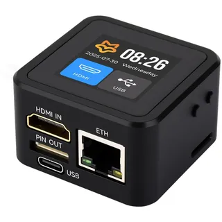 Waveshare Luck-Fox PicoKVM Lightweight IP KVM Remote Management Tool, with Case and 1.54inch Touch Display, Supports 1920x1080@60fps HDMI Video Input and HID Signal Output for Device Control