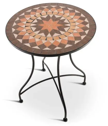 Mosaiktisch 60 cm Ø, mediterraner Garten- & Terrassentisch, 71 cm hoch, Braun-Orange-Beige, Raburg Mayla