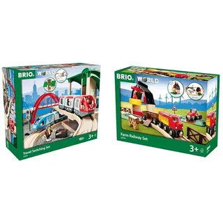 BRIO World 33512 Großes Bahn Reisezug Set – Eisenbahn mit Bahnhof, Schienen und Figuren & Bahn Bauernhof Set – Holzeisenbahn mit Bauernhof, Tieren und Holzschienen – empfohlen ab 3 Jahren