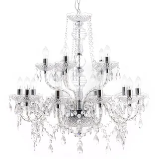 riess-ambiente.de 15-flammiger XL Kronleuchter CRYSTAL Lüster mit Acrylglas Prismen klar Hängelampe Barock Hängeleuchte E14 15-armig