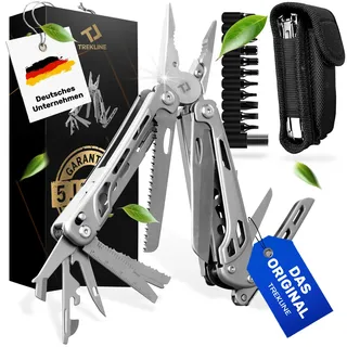 TREKLINE Premium Multitool Werkzeug [rostfreier Edelstahl] Survival Multifunktionsmesser perfektes Camping Zubehör, Multifunktionswerkzeug [28 Funktionen] Taschenmesser Outdoor, Camping Messer