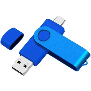 Yaxiny USB C Flash Drive 128GB 1 Stück, OTG USB C Pen Drive, USB 3.0 und USB C Flash Drive, Typ C Speicherstick für USB A+USB C Android Smartphone Metall Blau
