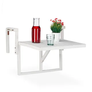Relaxdays Balkontisch klappbar, Balkonklapptisch zum Einhängen, höhenverstellbar, Tannenholz, 90% Holz,weiß,55 x 70 cm,