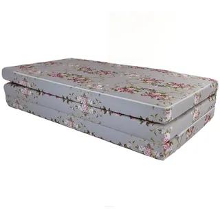 Klappmatratze 195x120x8cm, 3-teilige Faltmatratze, H2 Gästematratze , Camping Faltbare Kamping Bett, Waschbar Bezug, Erwachsene Klappbar, Reisematratze Schaumstoff Matratze (Blumenmuster Grau)