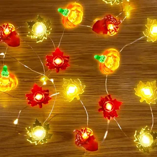 Herbst Lichterkette, 300CM 30LED Ahornblätter Kürbis, Mit Timer, LED Deko für Erntedankfest Halloween Party