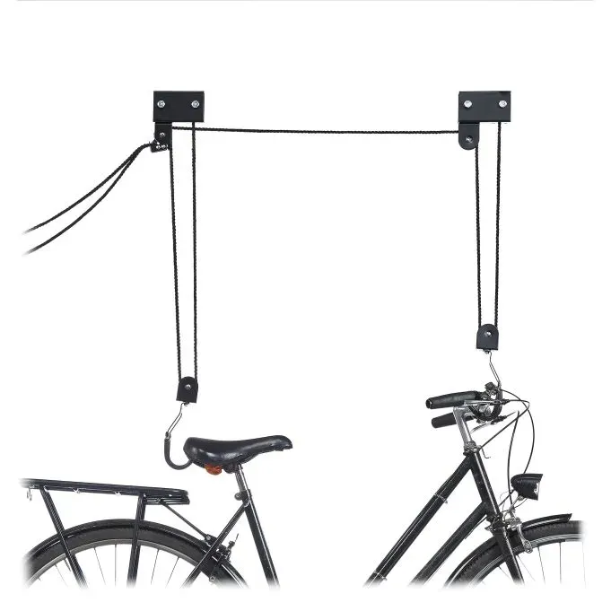 Relaxdays, schwarz Fahrrad Deckenlift, 45 kg Traglast, mit Haken, universal, mit Seilbremse