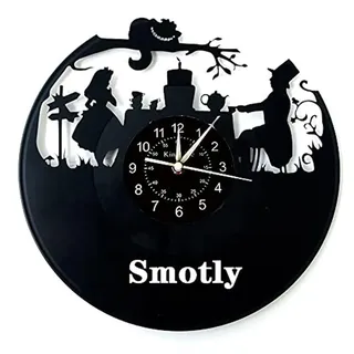 Smotly Schallplatten-Wanduhr, Cartoon-Uhr Alice im Wunderland Thema Geschenkideen, handgefertigte Familienwanduhr.(Geschenkhaken)