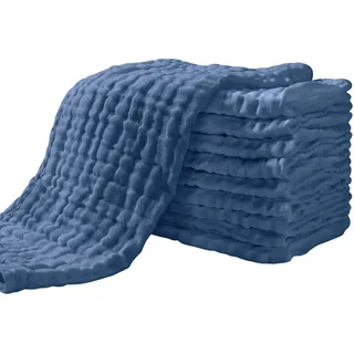 Yoofoss Mullwindeln Spucktücher 10er Stoffwindeln 27x50 cm Mulltücher 6 Lagig Saugstark Waschlappen 100% Baumwolle Tücher Faltwindeln für Baby Dunkelblau