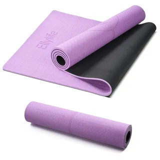 Ellylife Groß Yoga Matte 190x68CM, 6MM Dicke Naturkautschuk TPE Pilates Matte Rutschfest Gymnastikmatte,Yogamatte mit Tragegurt, Sportmatte Fitnessmatte Zuhause Workout,Lila