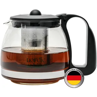 NORDIC SCHILLER PremiumTeekanne Glaskanne, 1250ml, Hitzebeständig, mit Deckel und Siebeinsatz, Thermo, Edelstahl Filter Sieb, Tea Maker