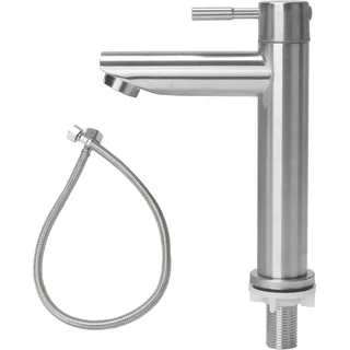 Minnhua Waschtischarmatur Edelstahl Kaltwasserhahn Gäste WC mit Schlauch, Kaltwasser Armatur, Wasserhahn Bad Kaltwasser, Kaltwasser Armaturen mit Auslauf (Silber)