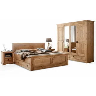 Moebel-Eins Komplettschlafzimmer, PALERMO Komplett-Schlafzimmer, Material Massivholz, Kiefer eichefarbig gebeizt