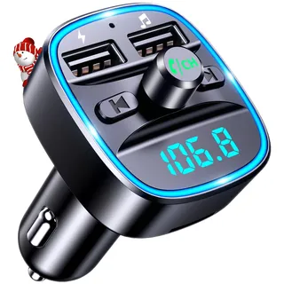 mohard Bluetooth FM Transmitter, KFZ Bluetooth Adapter Auto Radio FM Transmitter, Autoladegerät Zigarettenanzünder mit Freisprechen, 2 USB-Anschlüsse (5V/2,4A & 1A), Unterstützt USB-Stick & TF Karte