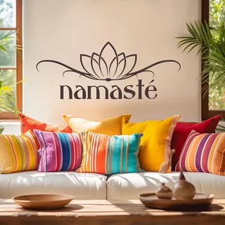tjapalo® Tk51 wandtattoo Yoga Zitat Lotusblüte Sprüche Wandtattoo Namaste Spruch Aufkleber Wanddeko indisch Lotus sanskrit schriftzug namaste, Größe: B125xH50cm, Farbe: dunkelgrau