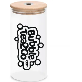 BubbleTea2Go - Bubble Tea Glas 500ml mit Holzdeckel, Durables, Wiederverwendbares Trinkglas – Perfekt für Boba Tea, Eistee, Fruchtsäfte, Limonaden, Slushies, Smoothies, Eiskaffee und mehr (Schwarz)