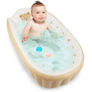 Aufblasbare Badewanne,Wanne Aufblasbar,Rutschfeste,Säuglings Badewanne mit Luftpumpe(Bärenkopf)