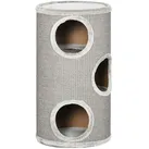 Kratztonne, Katzenkratzbaum mit 3 Höhlen, Spieltonne für Katzen, Hellgrau