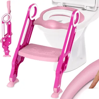 Kidiz KIDIZ® Kinder Toilettensitz Toilettentrainer mit Treppe und Griffe Faltbar Kindertoilette WC Sitz Töpfchentrainer Lerntöpfchen bequemem Kissen und breiten Stufen Toilettentreppe höhenverstellbar