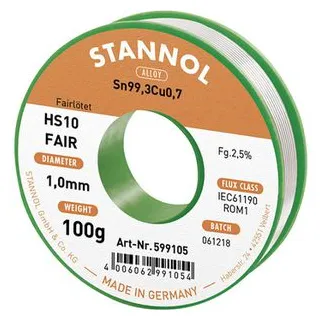 Stannol HS10-Fair Lötzinn Spule Sn99,3Cu0,7 100g 1mm