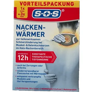 SOS Nackenwärmer, zur Schmerzlinderung im Hals-Nackenbereich, 1x Schal + 3x Pads