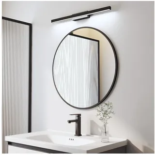 WDWRITTI Badspiegel mit licht 60x60cm Rundspiegel 60cm mit 60cm LED Spiegelleuchte (Wandspiegel Schwarz, mit Alurahmen), Badezimmerspiegel mit Beleuchtung Set schwarz