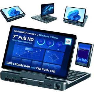 GPD MicroPC 2 | Tragbarer Mini-PC mit 7-Zoll-Display und 1080p-Auflösung | Intel N300, UHD Graphics | 16 GB LPDDR5, 2 TB NVMe-SSD | 2,5-Gigabit-Ethernet, USB-C, HDMI 2.1, Wi-Fi 6, Bluetooth 5.2