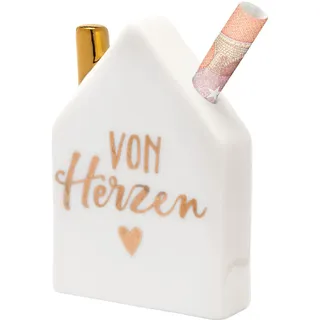 SHEEPWORLD GRUSS & CO 49930 Porzellan-Haus für Geldgeschenk Von Herzen, Höhe 6,5 cm Porzellanfigur, Weiß