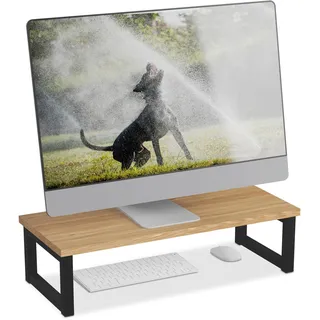 Relaxdays Monitorständer Bildschirmerhöhung 15 x 55 x 23 cm Natur/Schwarz