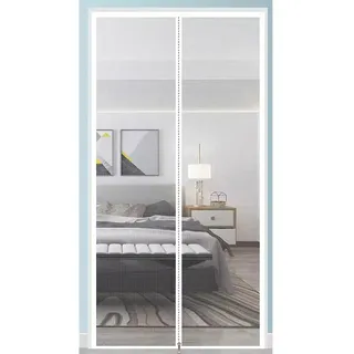 Miaogoo Balkontür Mit Reißverschluss, Anti-Mückengitter Tür, Durable Self Adhesive Door Fly Mesh, Luftbelüftung, Schiebetür Französische Tür (70 x 220 cm, Weiß Mitte)
