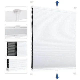 Sekey Wabenplissee Ohne Bohren Verdunkelung Rollo 100% verdunkelnd Blickdicht, Klemmfix, Aluminiumschiene, ZWeißeitig wählbar in Weiß & Grau 35x100cm (BxH)