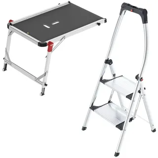Hailo Leiter Set: Treppenpodest TP1 und 2-stufiger Klapptritt LivingStep Comfort Plus - 2-teiliges Leiter-Set für das Treppenhaus zum Vorteilspreis