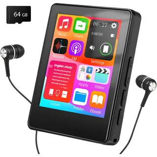 Taichaeu 64GB MP3 Player mit Bluetooth - 2.4 in Full Touch Screen, FM Radio, Recorder, HiFi Sound, One-Tap Mute Key, Unterstützt Erweiterung bis zu 512GB, Wired Headset im Lieferumfang Enthalten