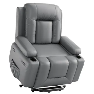 Elektrischer Relax- & Massagesessel mit Aufstehhilfe, Heizung, Liegefunktion und verstellbarer Rückenlehne/Beinauflage – PU-Leder Fernsehsessel für Senioren und Personen mit eingeschränkter Mobilität
