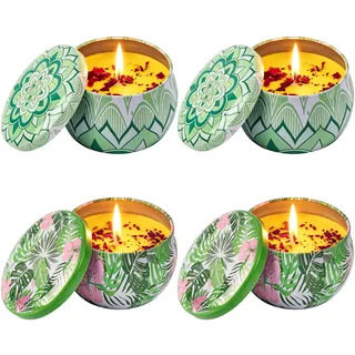 Citronella Kerze Outdoor Groß,4 Stück 4.4oz Natürliche Sojawachs Outdoor Kerzen Frischer Duft Citronella Teelichter,Anti Mücken Kerze für Camping Garten Picknicks Lang Anhaltende Brenndauer Rauchfrei