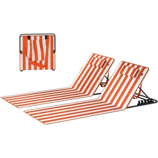 Set Aus 2 Faltbaren Und Tragbaren Strandliegen Mit Verstellbarer Rückenlehne, Orange.
