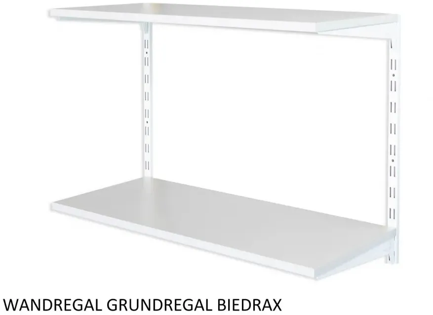 Biedrax Wandregal - Grundregal 40 x 60 x 50 cm, Farbe weiss - 2 Fachboden grau