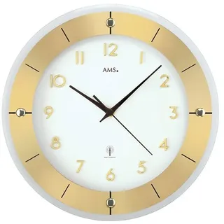 AMS Funkwanduhr analog messing farben rund Glas und Alu